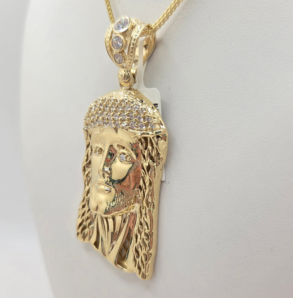 10KT JESUS FACE PENDANT CZ Size LARGE Weight 11.6GR