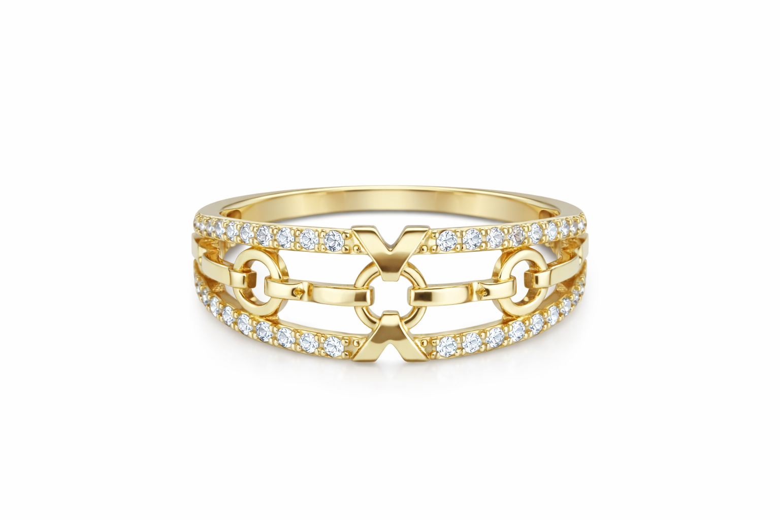 10KT CZ FRAME OVAL CHAIN RING Size 7 Weigth 2.4GR