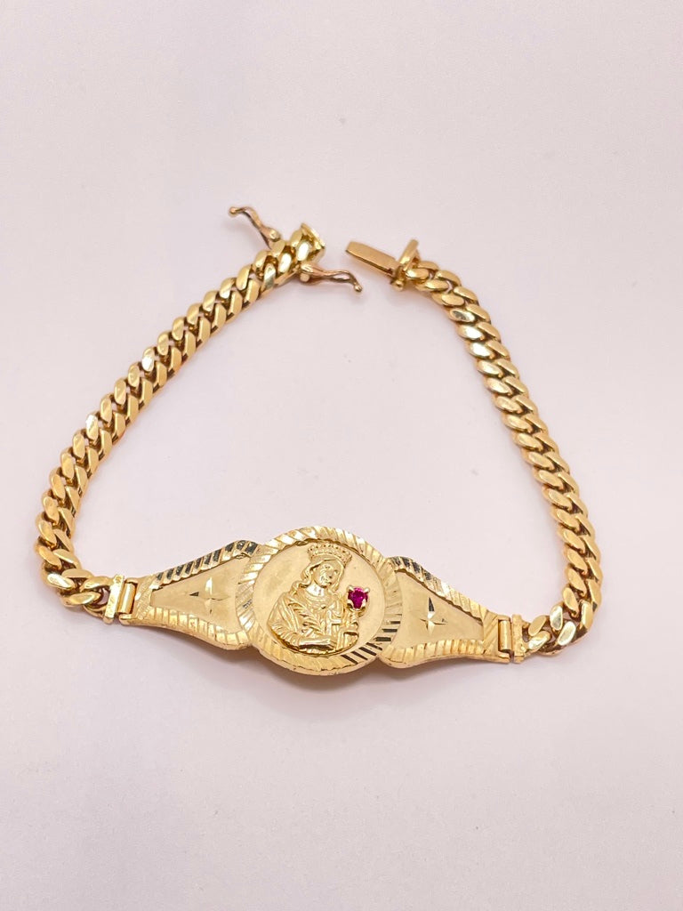 10KT VIRGIN MARY CUBAN LINK BRACELET Size 7.5INCH 5MM Weight 18.9GR