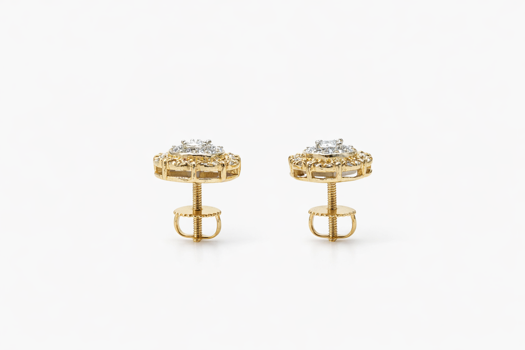14KT ELEGANT FLOWER DESIGN NATURALS DIAMOND EARRINGS