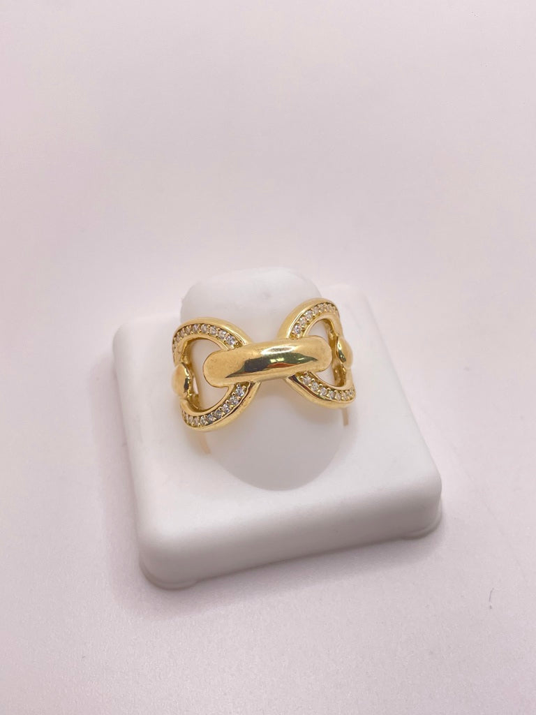 10KT LARGE OVAL CHAIN STYLE RING WITH ZIRCONIA Size 7 Weight 4.2GR