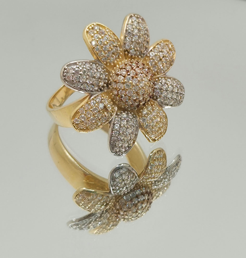 14KT CZ TWO TONE BIG FLOWER RING Size 7 Weight 5.3GR