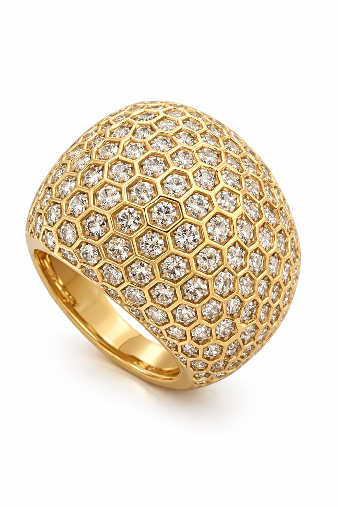 14KT MODERN YELLOW GOLD BIG HONEYCOMB DESIGN RING Size 7 Weight 11.4GR