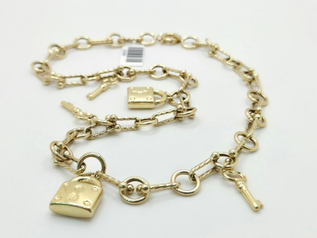 10KT PAPER CLIP CHAIN WITH KEYS AND PADLOCK CHARMS  Size 18INCH Weight 13.3GR