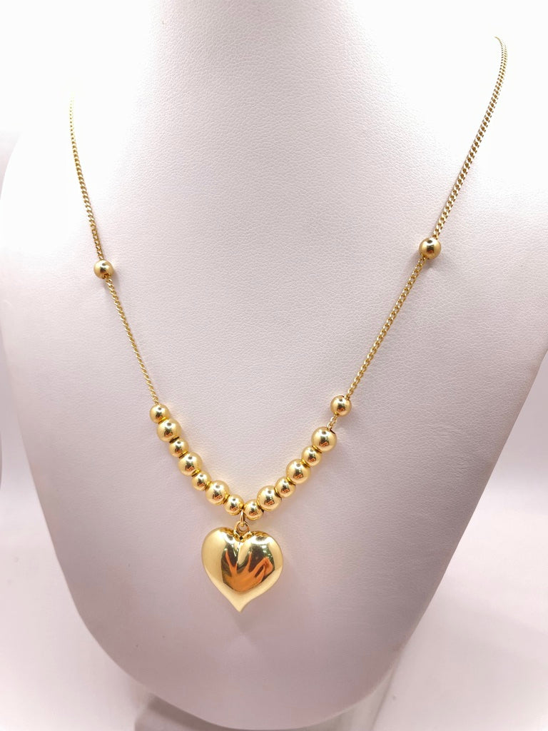 14KT GOLD BALL AND HEART CHAIN  Size 18INCH 1.5MM Weigth 8.2GR