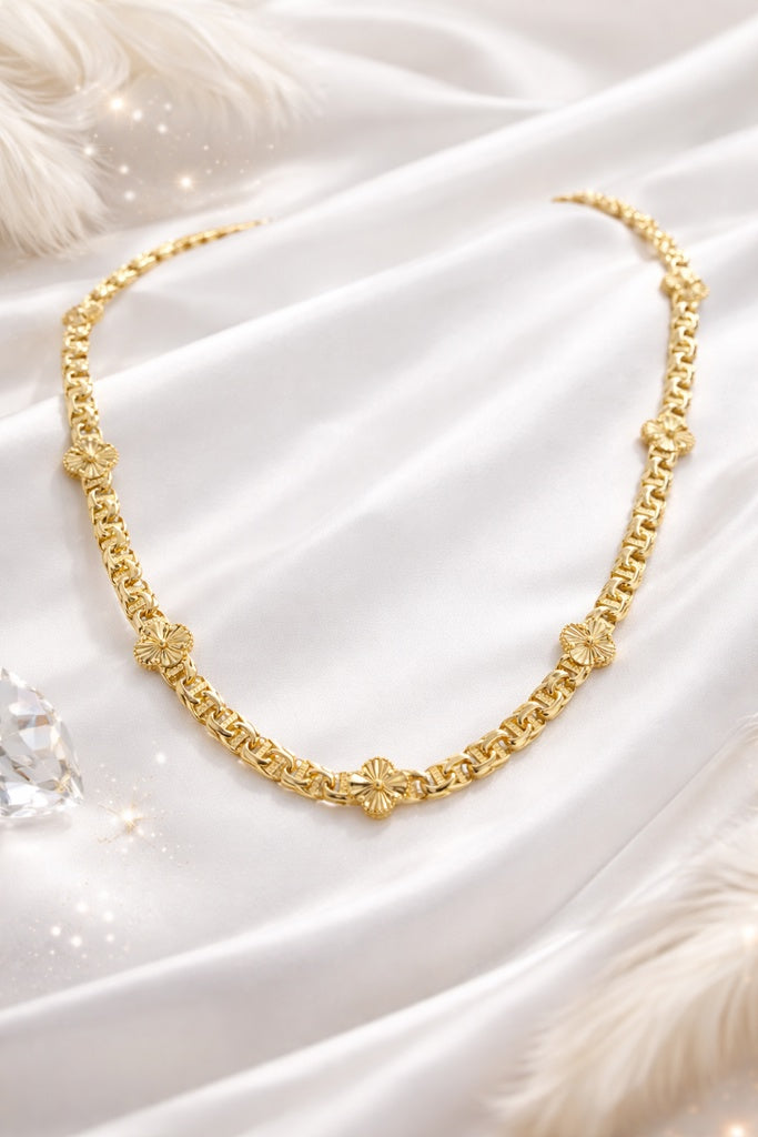 14KT FLOWER NECKLACE Size 18INCH  5MM Weigth 16.1GR