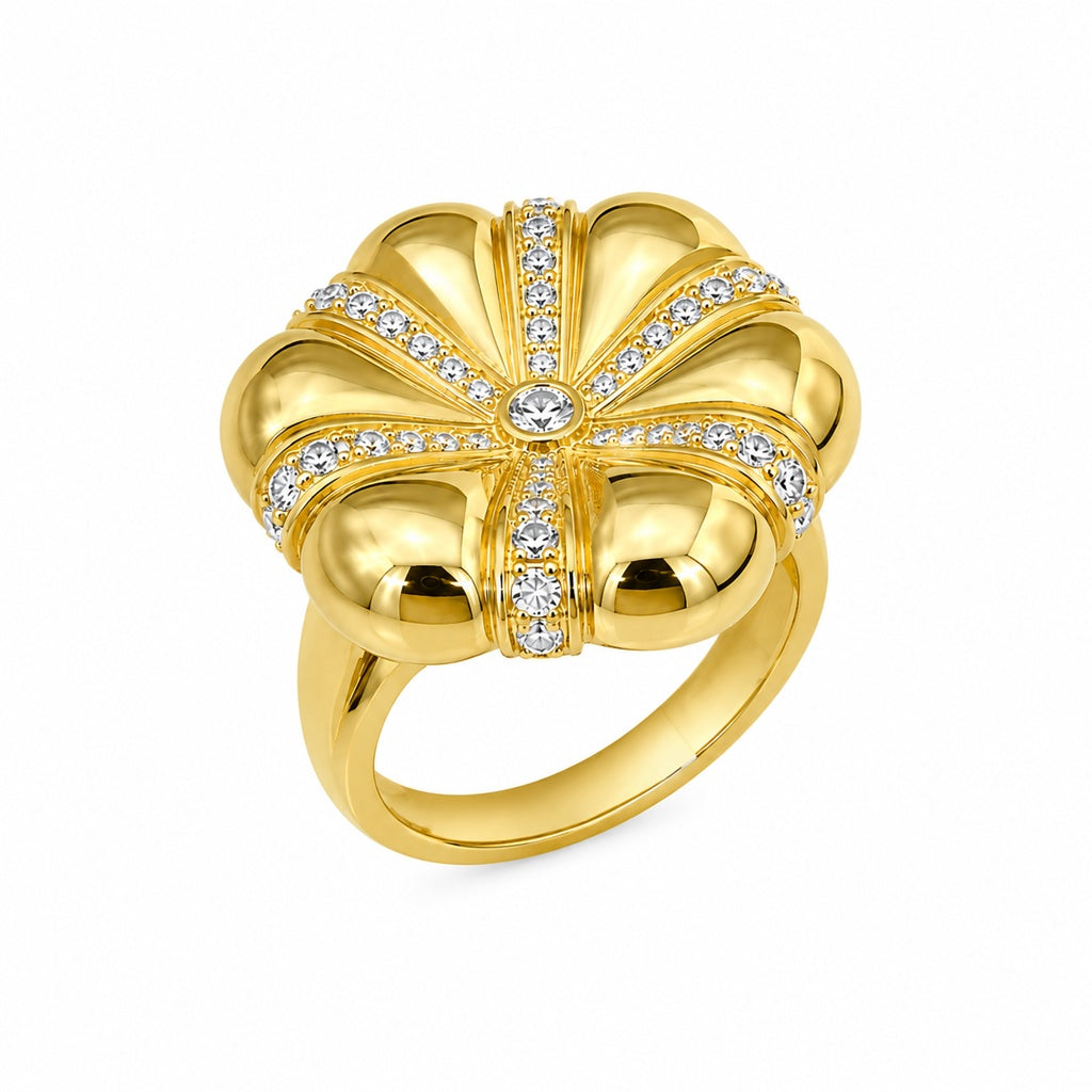 10KT PUFFY FLOWER RING+WOMA Size 8