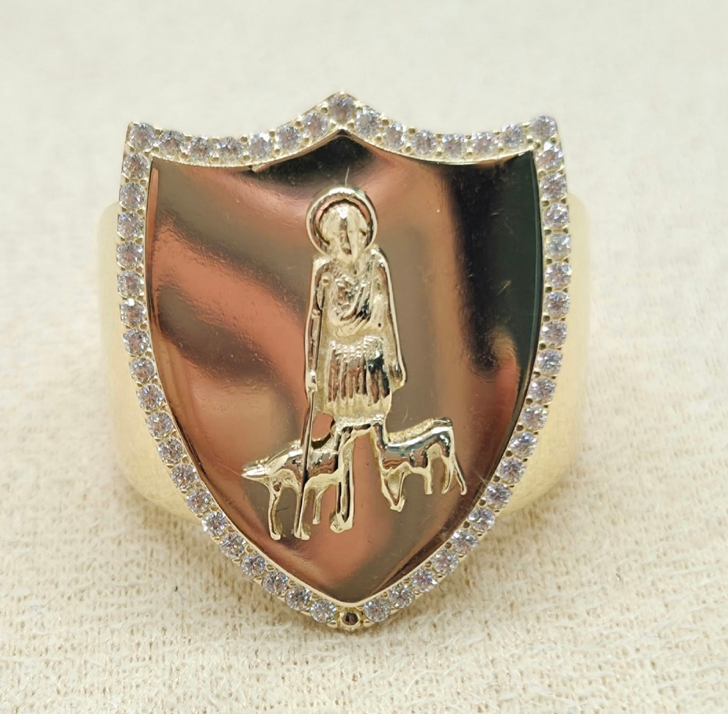 10KT CZ SAN LAZARO SHIELD RING Size 11 Weight 10.4GR