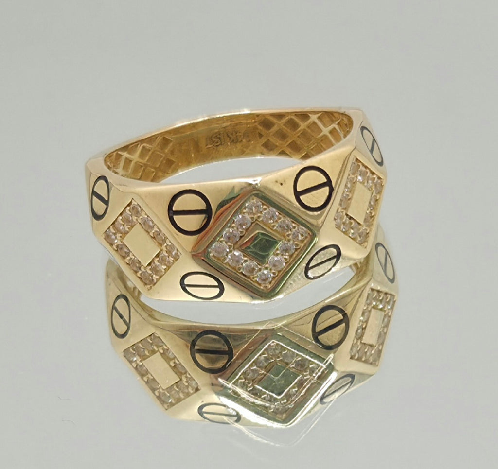 14KT CZ RHOMBUS DIAGONAL RING Size 7 & 8 Weight 3.9GR