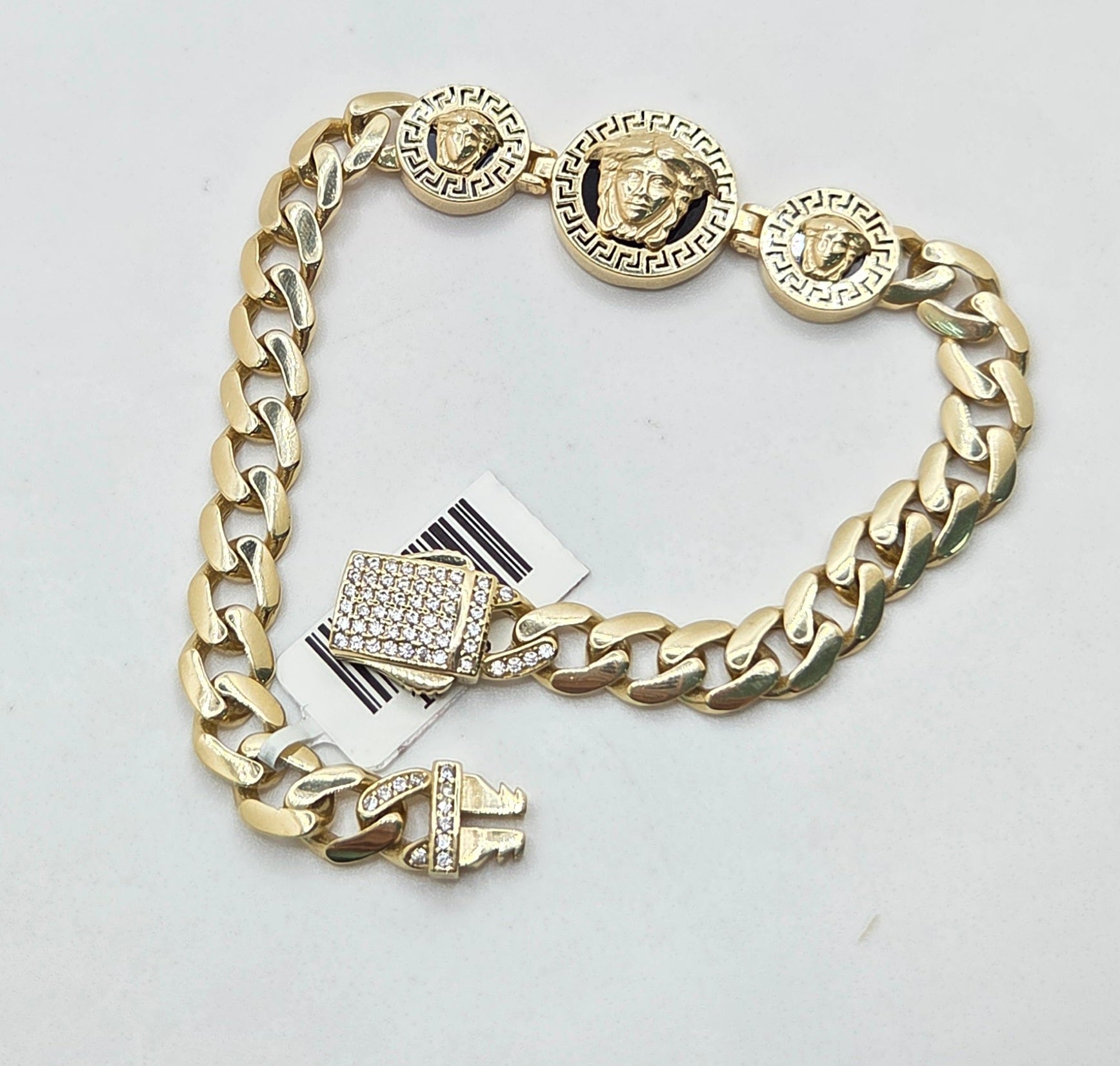 14KT THREE ROUND MEDUSA MONACO STYLE BRACELET Size 7.5INCH Weight 7MM