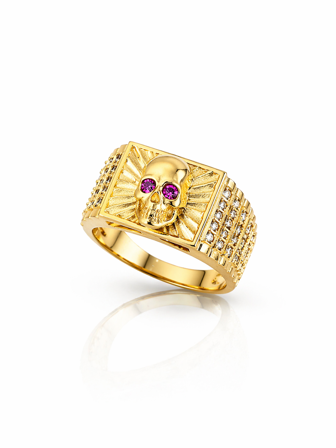 10KT CARAVEL RING WITH RED EYES AND DETAILS OF CZ Size 10.5 Weight 6.2GR