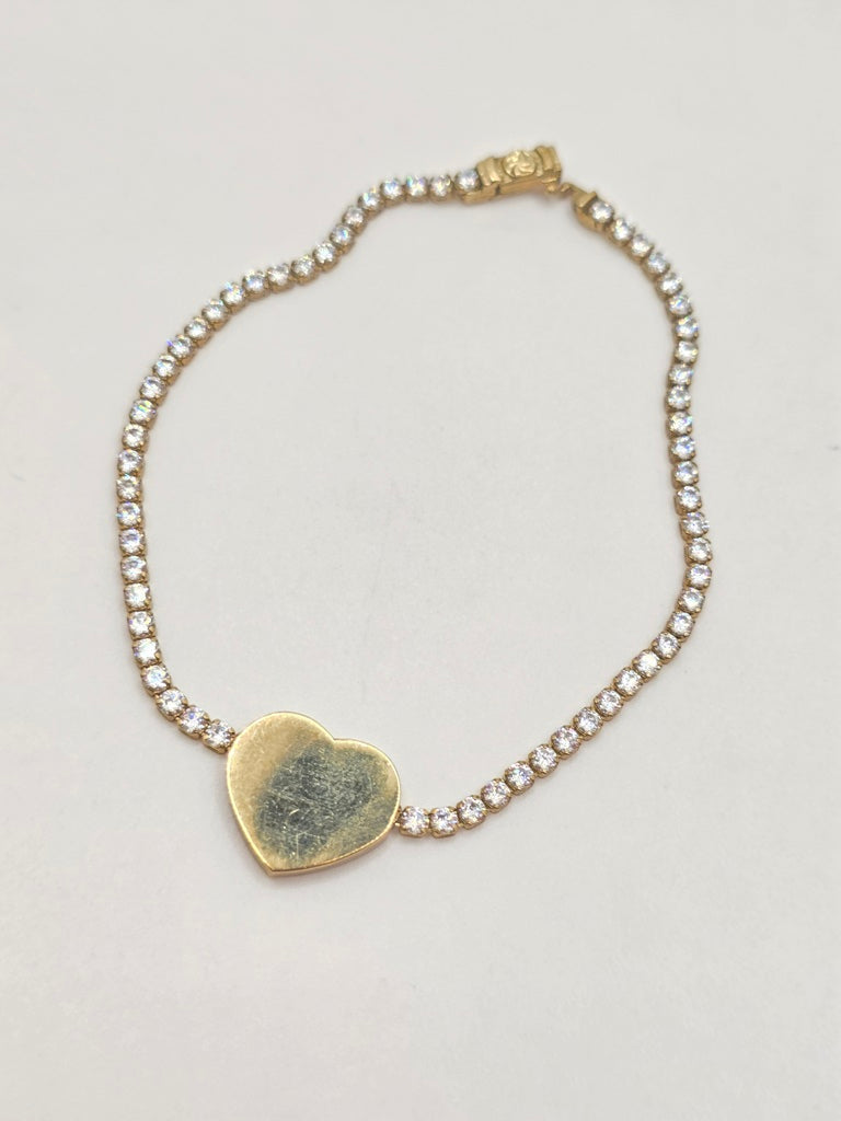10KT TENNIS BRACELET WITH PLAIN HEART Size 7INCH Weight 6.7GR