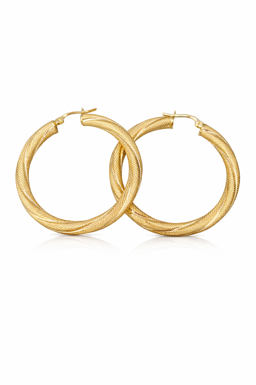 10KT TWISTED & SATIN CUBAN STYLE HOOPS EARRINGS Size 4MM X 37.5MM Weigth 3.2GRS