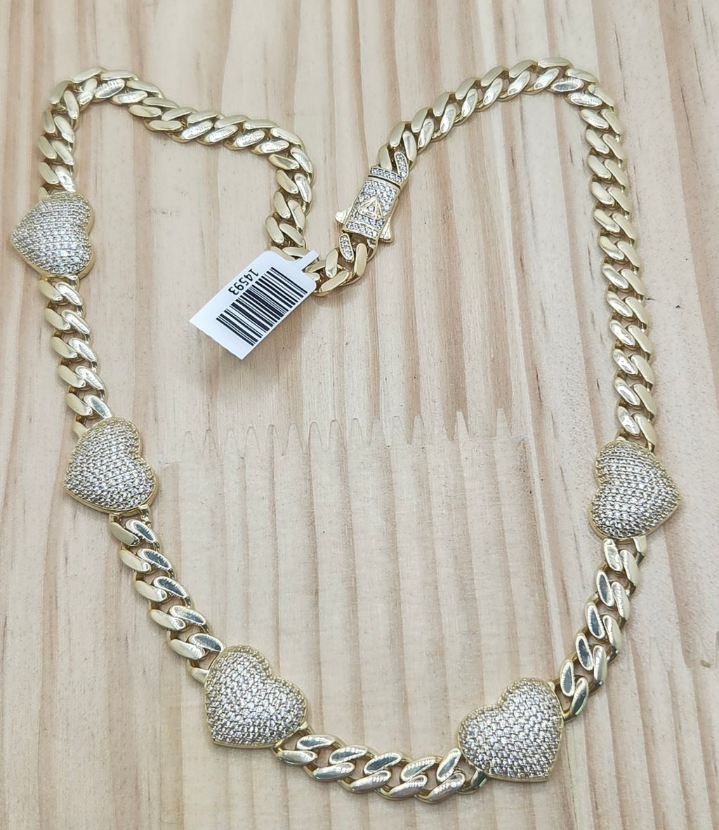 14KT CZ HEARTS MONACO STYLE NECKLACE Size 18INCH 7MM Weight 30.7GR