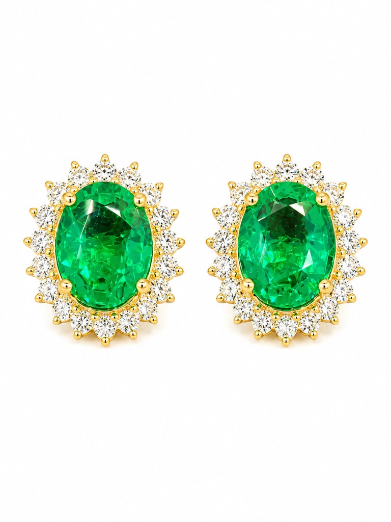 14KT LAB GROWN DIAMOND STUD 3.34CT EMERALD EARRINGS Size M D-0.56CT