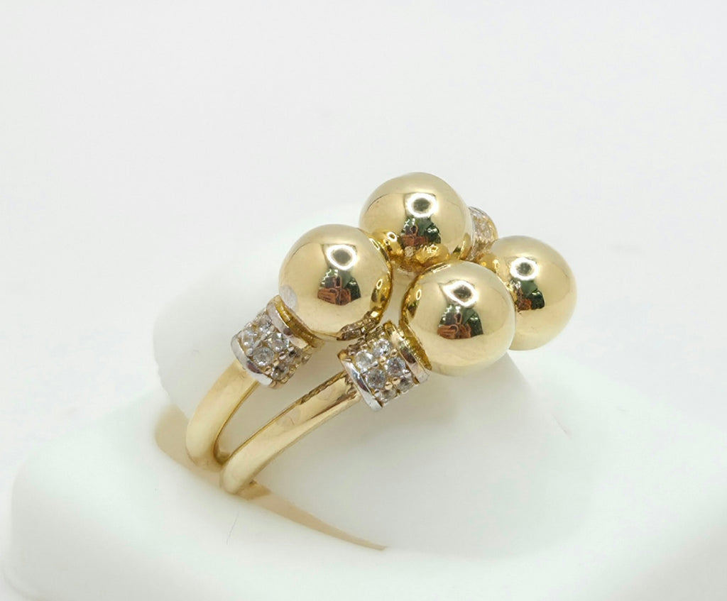 14KT CZ SMALL BALLS RING Size 8 Weight 4.8GR