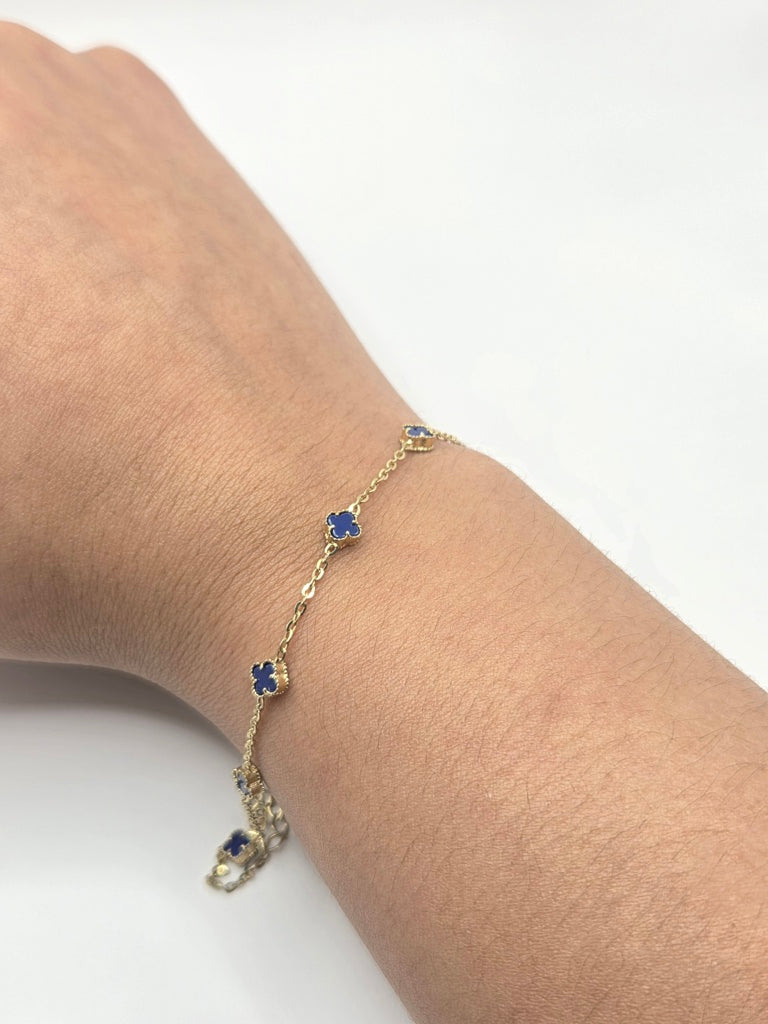 10KT EXTRA SMALL BLUE CLOVER BRACELET Size 7INCH Weight 1.8GR