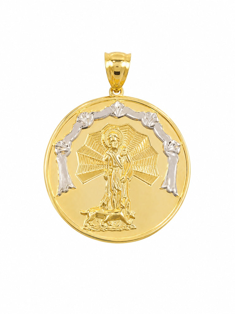 10KT SMALL TWO TONE DETAILS SAN LAZARO ROUND PENDANT Size SMALL Weigth 3.6GR
