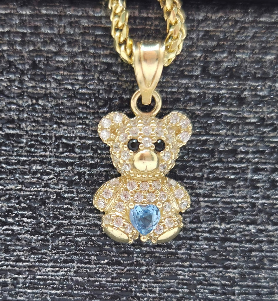 10KT BLUE CZ SMALL TEDDY BEAR PENDANT Weight 1.4GR