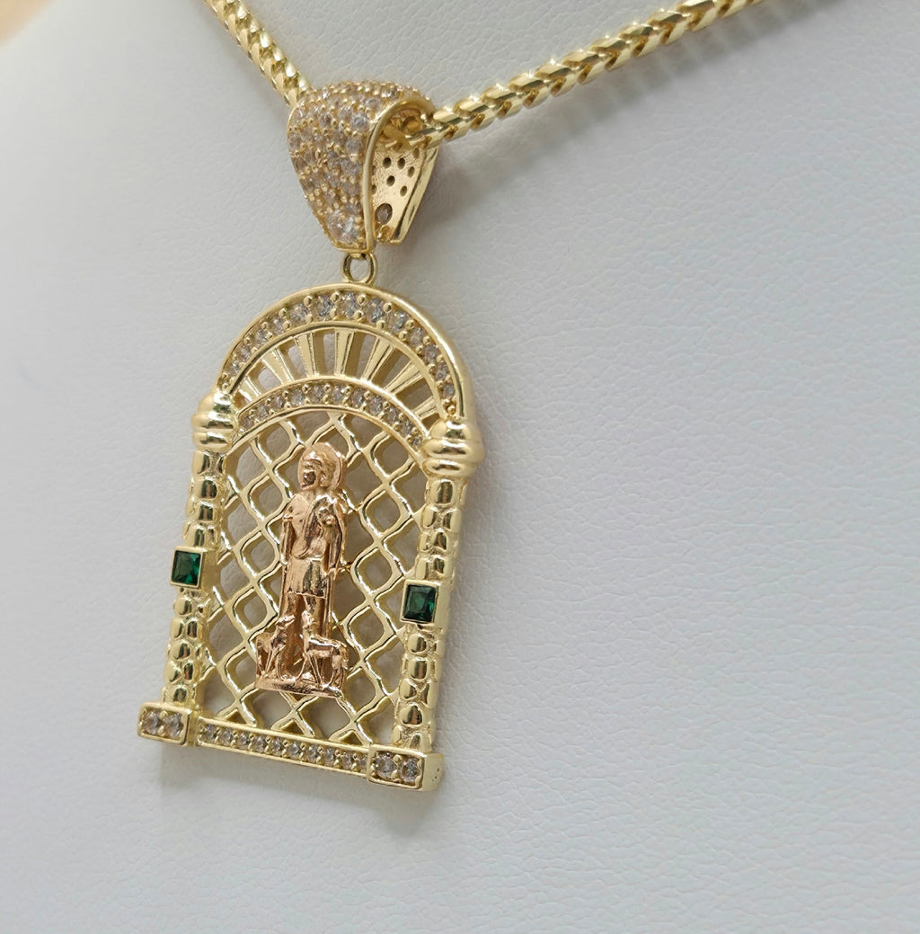 14KT NET BACKGROUND HOUSE STYLE SAN LAZARO PENDANT Weight 6.8GR