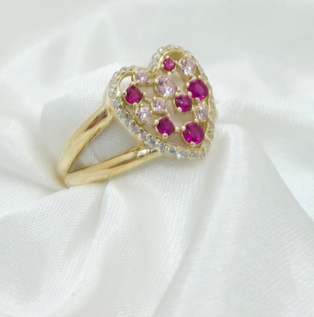 10KT PINK TWO TONE STONES HEART RING CZ Size 7 Weight 2.4GR