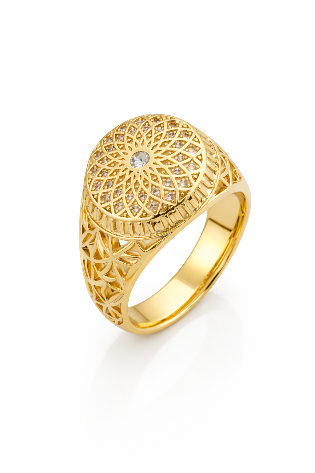 14KT MANDALA DESIGN ROUND SMALL ROSETTA MAN'S RING Size 12 Weigth 5.5GR