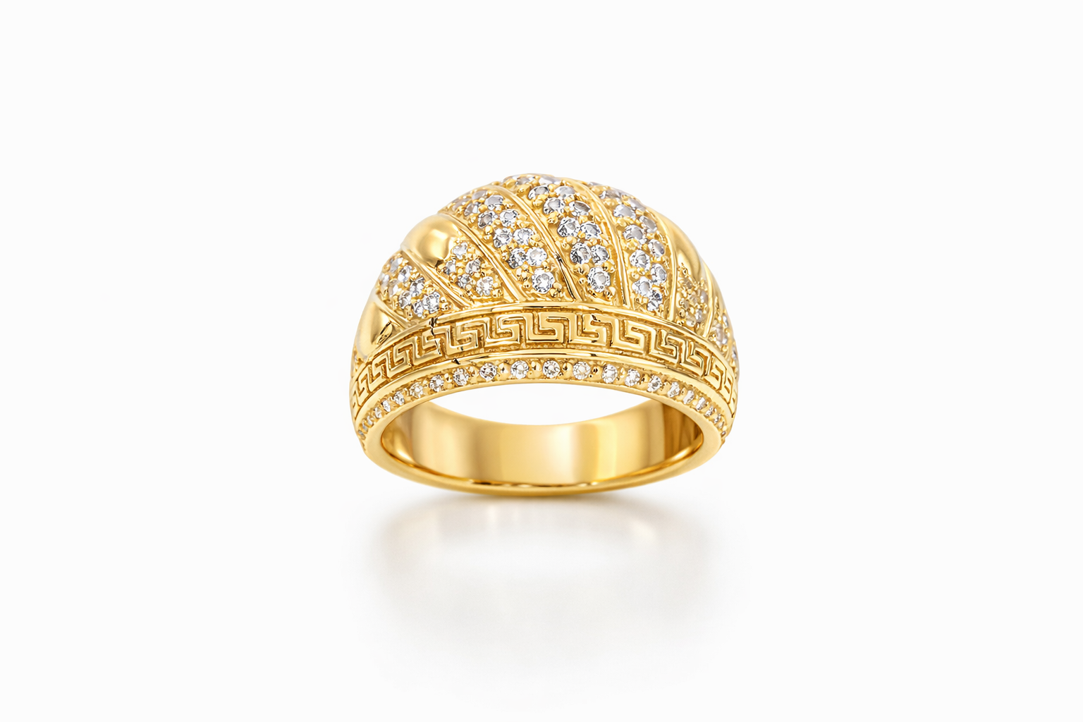 14KT EGYPTIAN RING WITH CZ STONE DETAILS Size 8 Weight 5.7GR