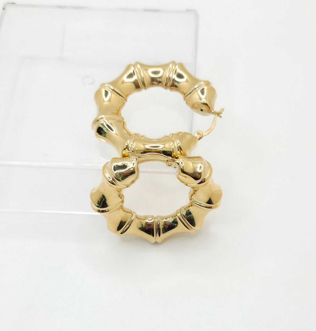 10KT MODERN BAMBOO DESIGN HOOPS EARRINGS Weight 9.4GR