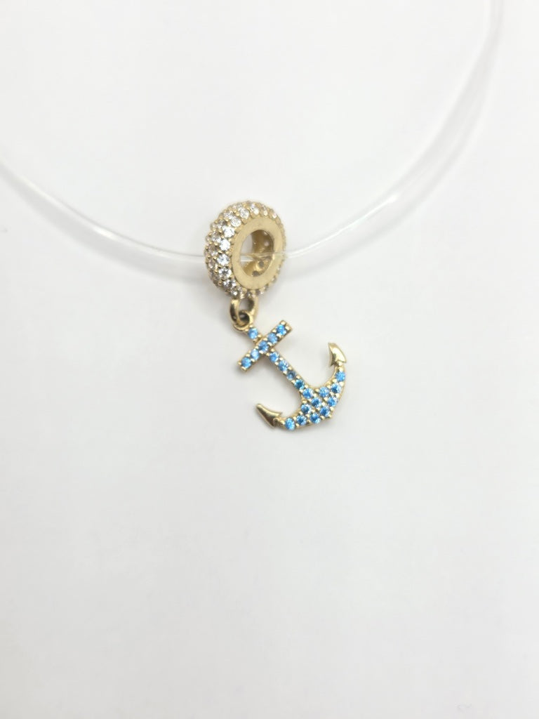 10KT BLUE CZ ANCHOR CHARM Size  Weigth 1.3GR