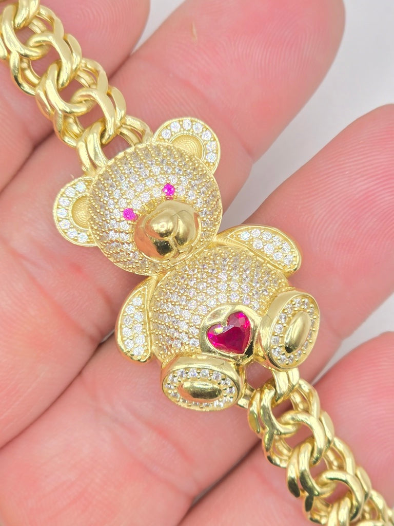 14KT TEDDY BEAR CHINO LINK BRACELET Size 9MM 7.5IN Weigth 21.3 GRS