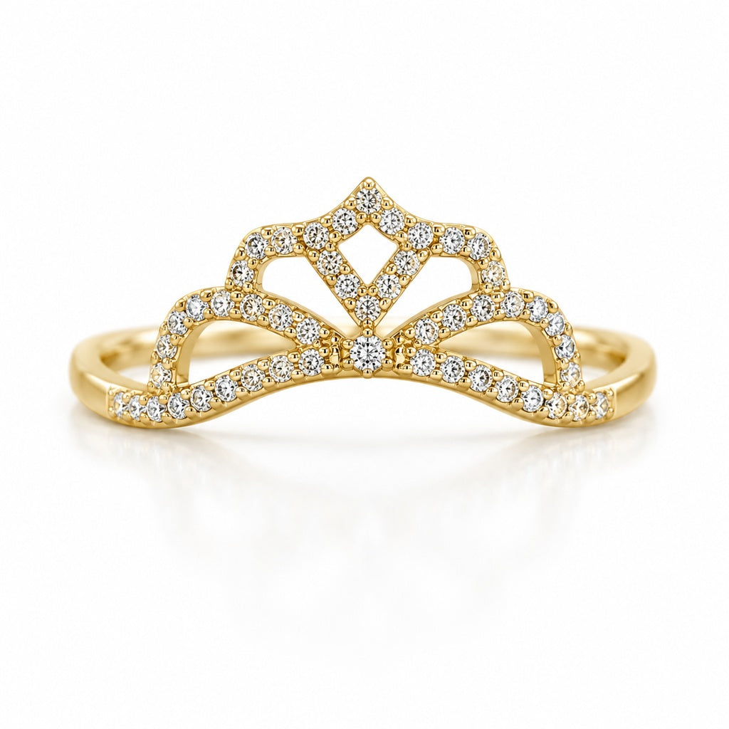 14KT DELICATE CZ QUEEN CROWN RING Size 7 Weight 1.1GR