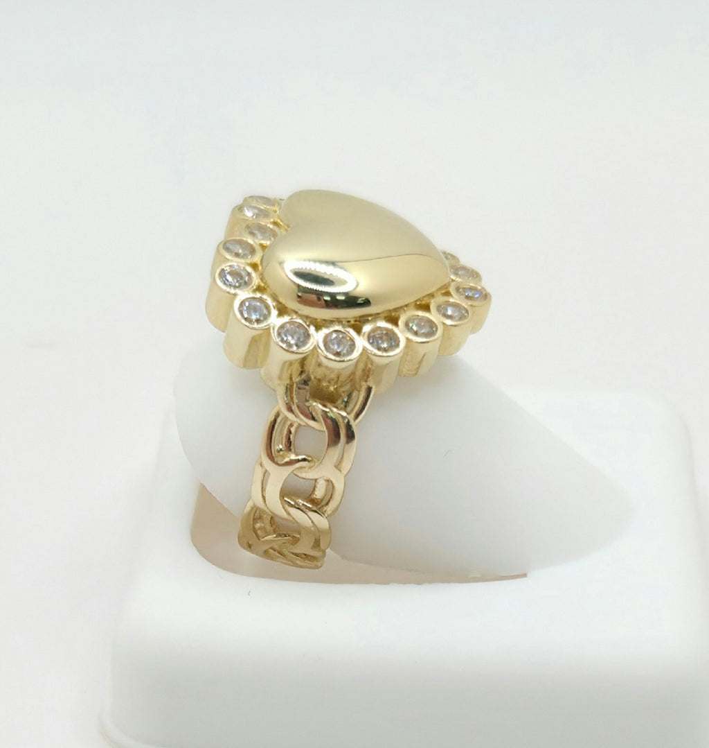 10KT CHINO LINK CZ DETAIL HEART RING Size 7 Weight 4.3GR