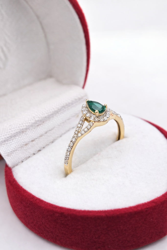 14KT NATURAL DIAMOND PEARL LAB DIAMOND ESMERALD ELEGANT RING Size 7/0.43CT/1.02GM