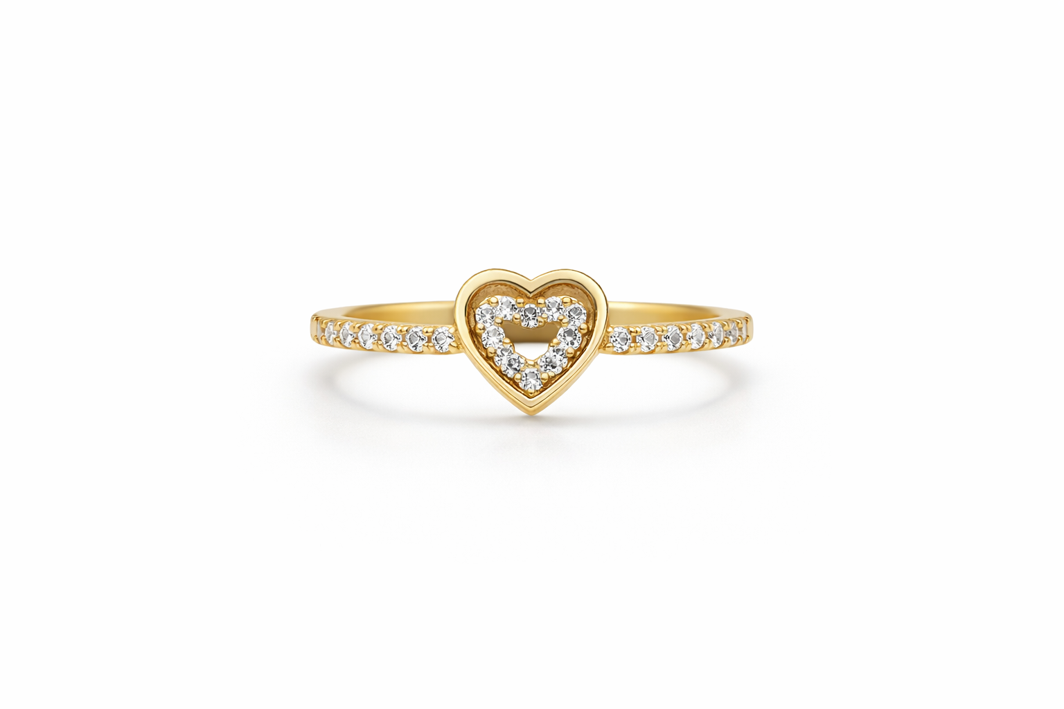 10KT DELICATE HEART RING WITH A SMALL CZ HEART SIZE 7 Weight 1GR