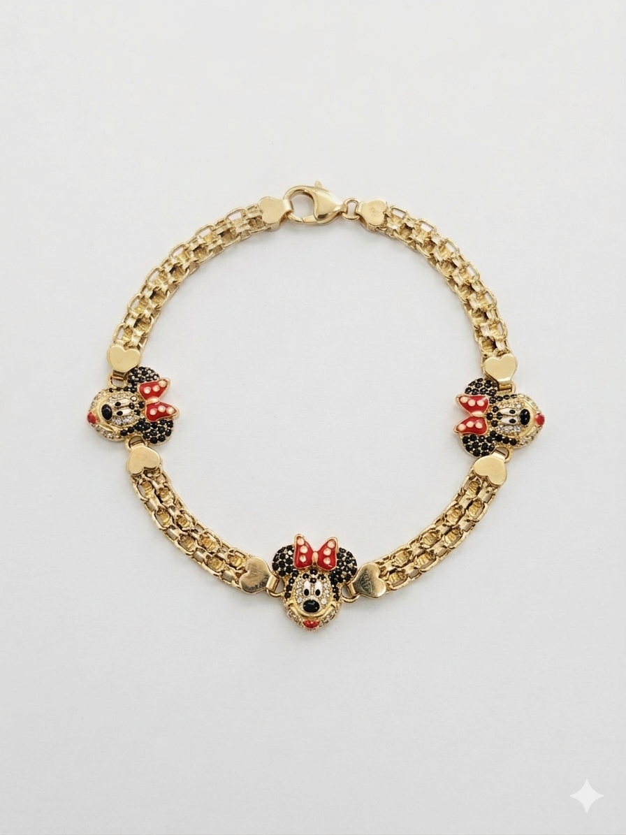 10KT MINNIE MOUSE FACE BISMARK  BRACELET Size 7INCH  Weigth 7.6GR