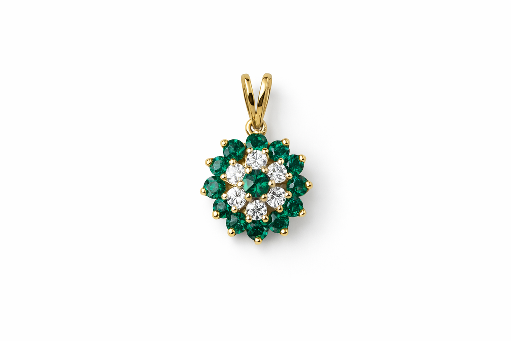 10KT ELEGANT ROUND EMERALD PENDANT Size  Weigth 1.3GR