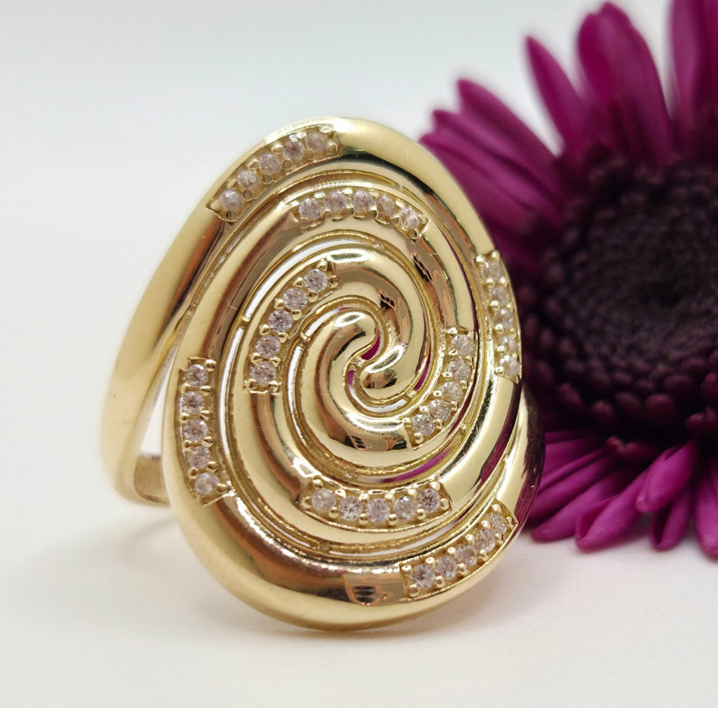 14KT MODERN CZ SPIRAL RING Size 7 Weight 3.9GR