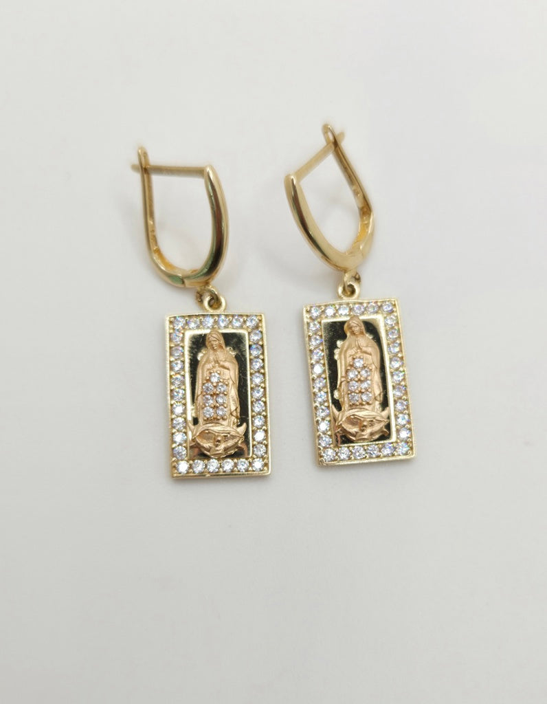 10KT RECTANGULAR VIRGIN MARY PENDANT EARRINGS Weight 4.8GR