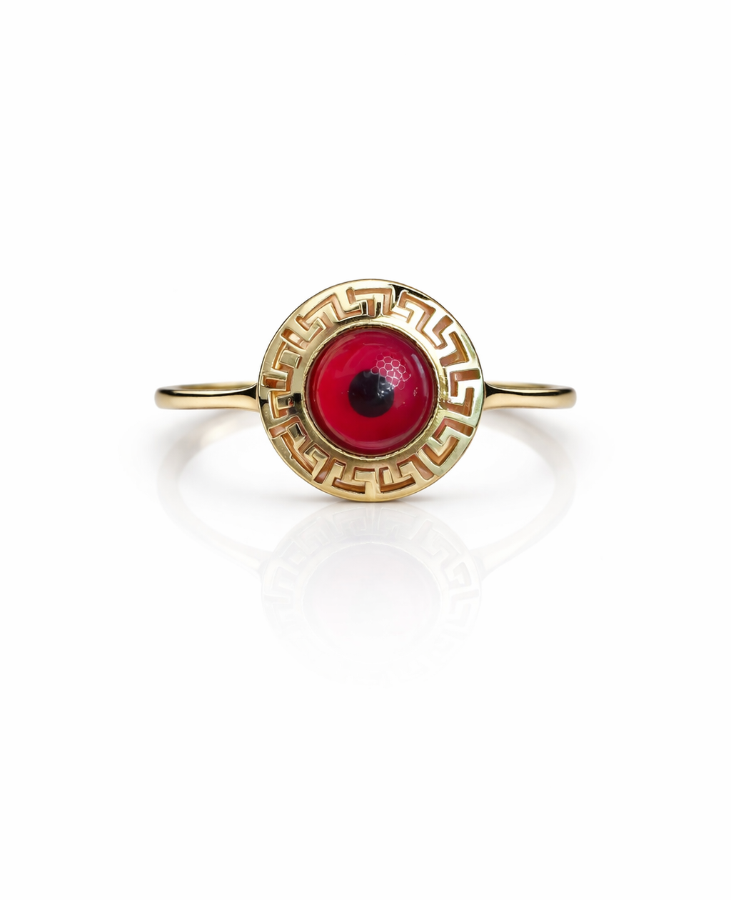 10KT GREEK FRAME ROUND RED EYE RING Size 7.5 Weigth 2.1GR