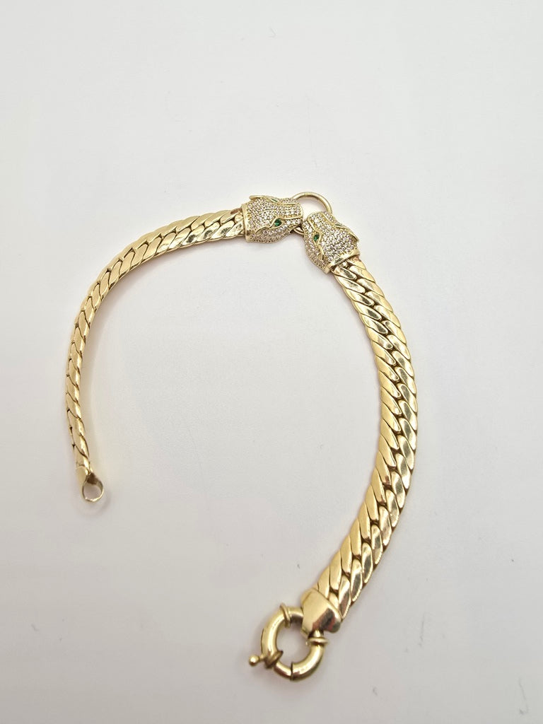 10KT TWO TIGER CUBAN LINK BRACELET Size 7.5INCH 7MM Weight 10.3GR