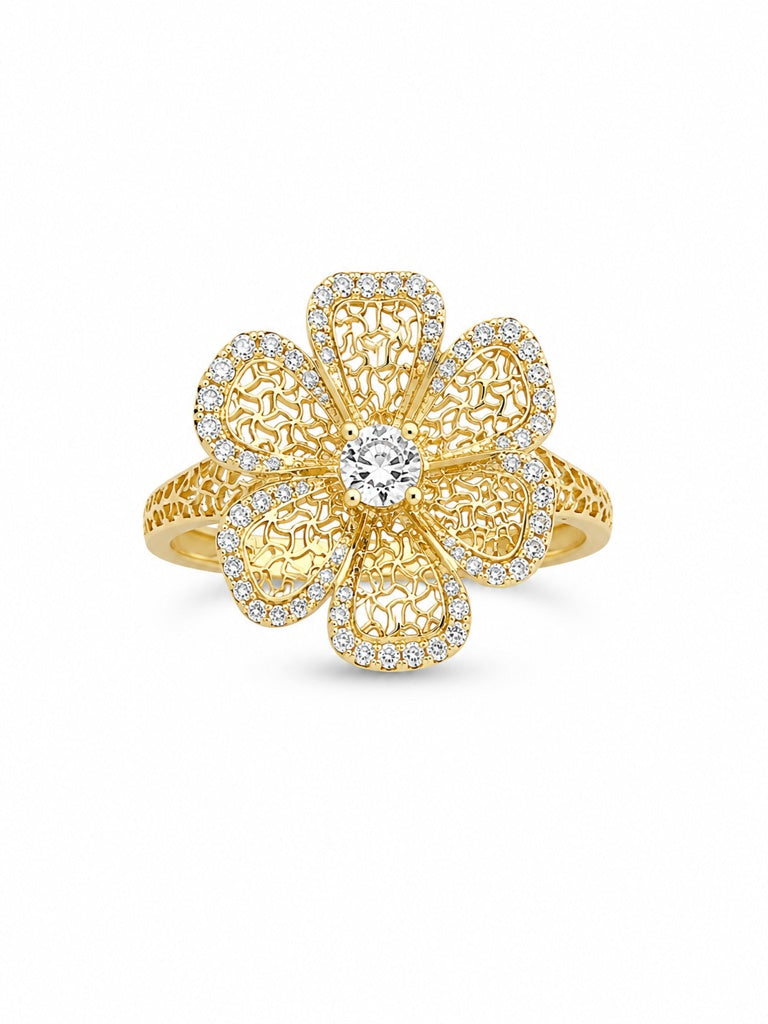 14KT VINTAGE STYLE FLOWER CZ FRAME DETAIL WOMAN'S RING Size 7 Weight 3.4GR