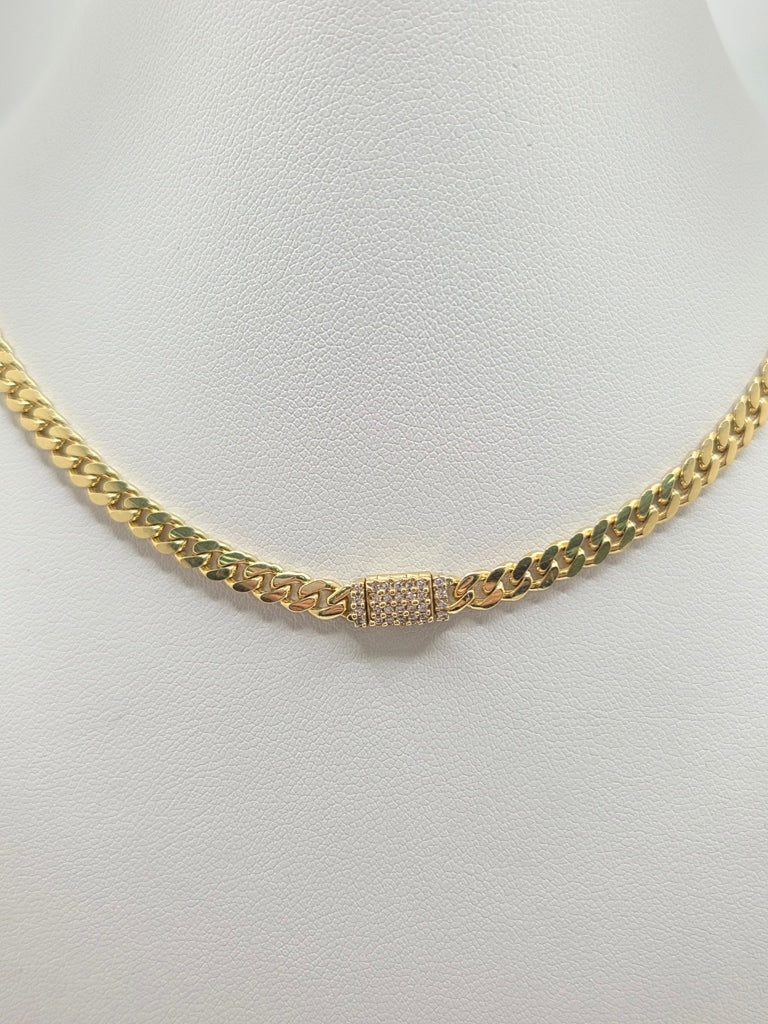 10KT SOLID MIAMI CUBAN CHAIN CZ LOCK Size 22INCH 5MM Weight 38GR