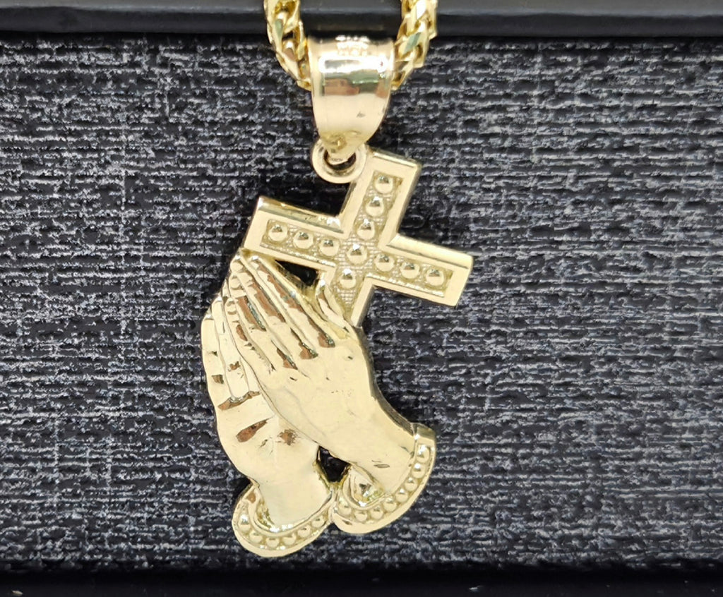 10KT MEDIUM CROSS AND HAND PENDANT Weight 2.5GR