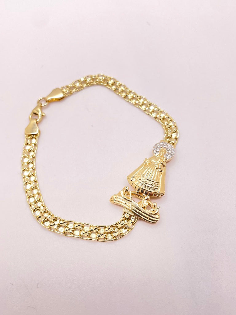 14KT BISMARK BRACELET WITH VIRGEN DE LA CARIDAD Size 7INCH 5MM Weight 6.9GR