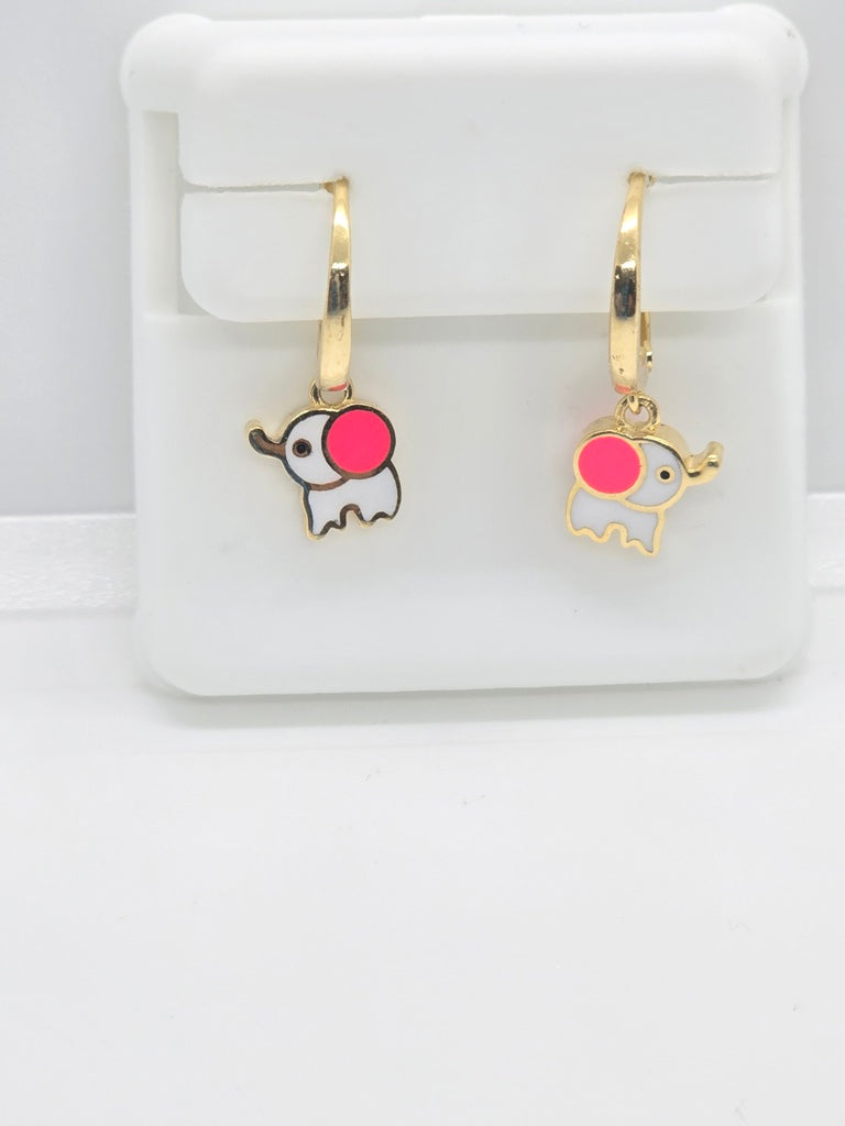 10K WHITE/GREY ELEPHANT HOOP EARRINGS