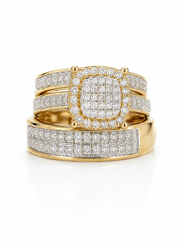 14KT DIAMOND ENGAGEMENT TRIO SET RING+DIAMOND Size 7-11