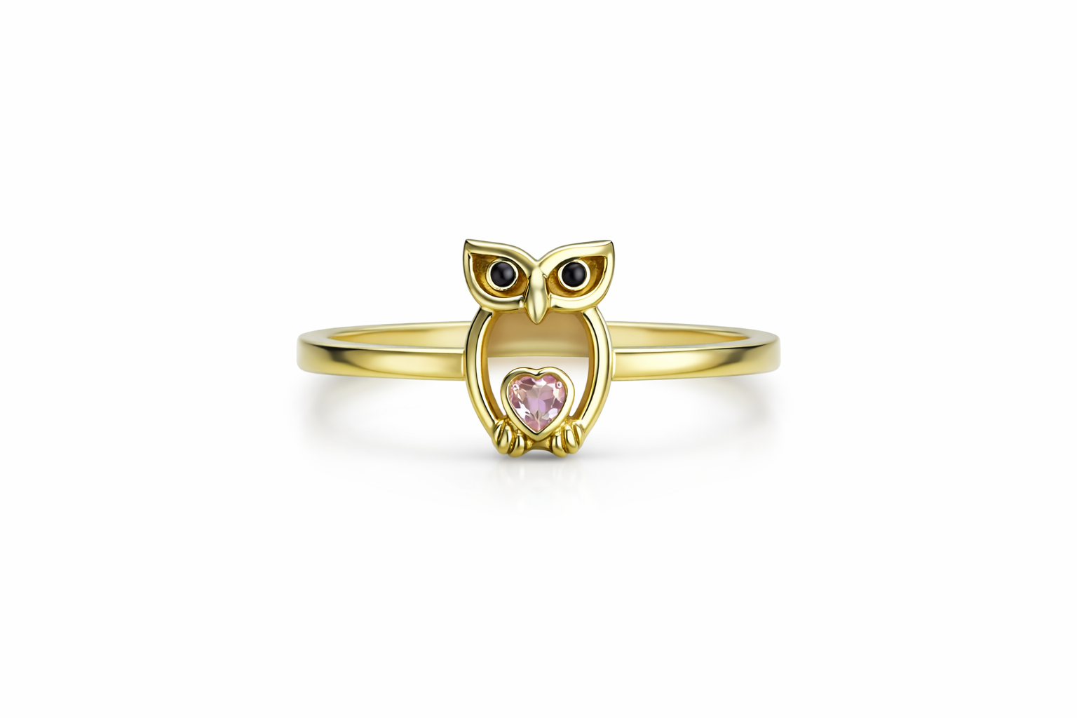 10KT DELICATE PINK STONE DETAIL OWL WOMAN'S RING Size 8 Weigth 1.8GR