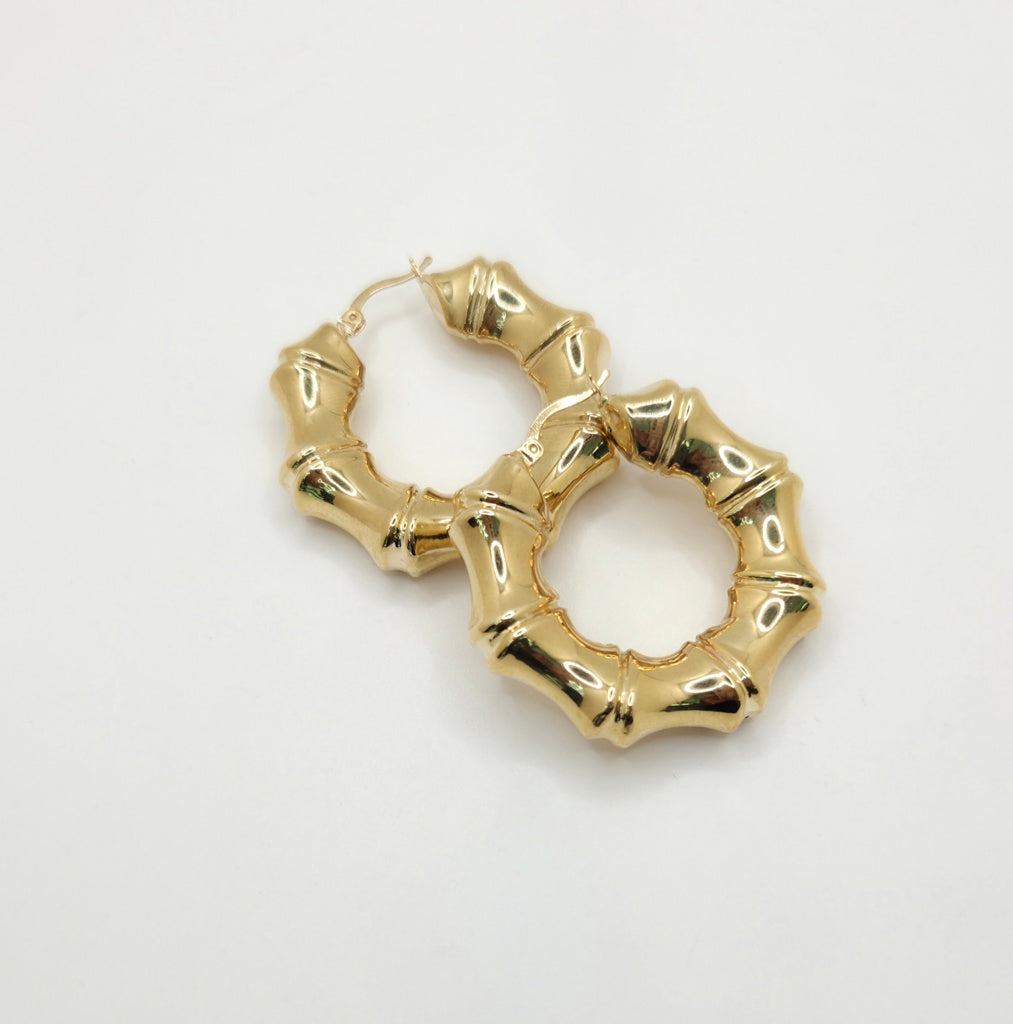 10KT MODERN BAMBOO DESIGN HOOPS EARRINGS Weight 9.4GR