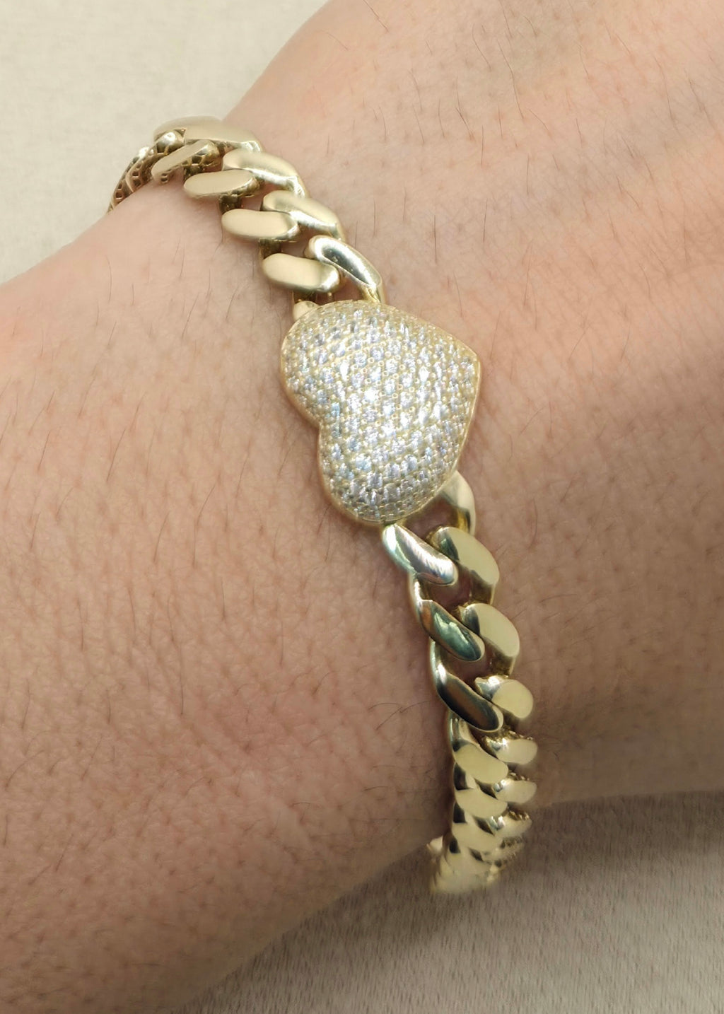 14KT CZ HEART MONACO STYLE BRACELET Size 7.5INCH 7MM Weight 11.8GR