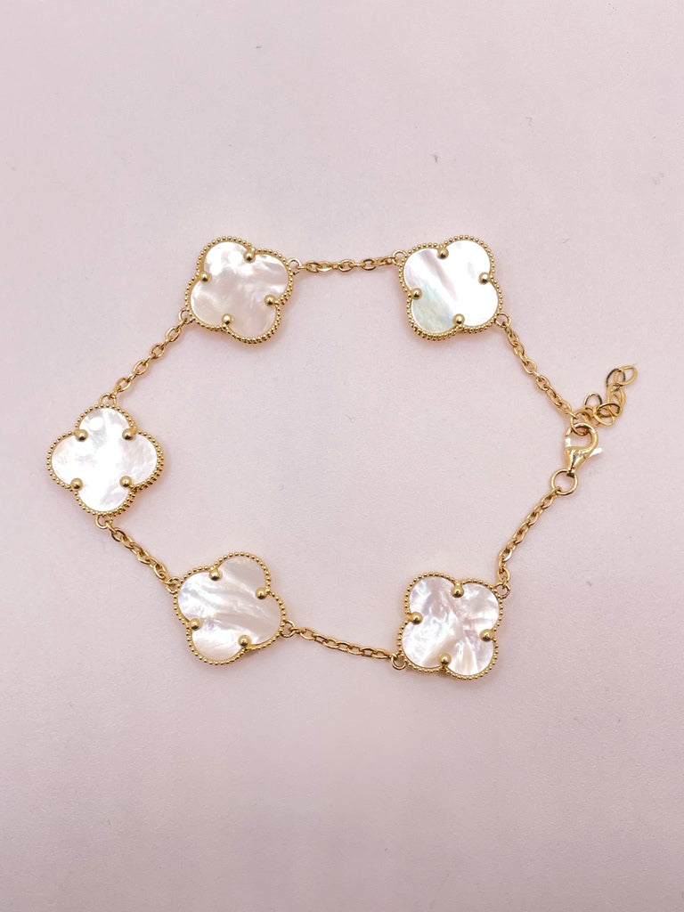 14KT JUMBO WHITE CLOVER BRACELET Size 7.5INCH Weight 6GR